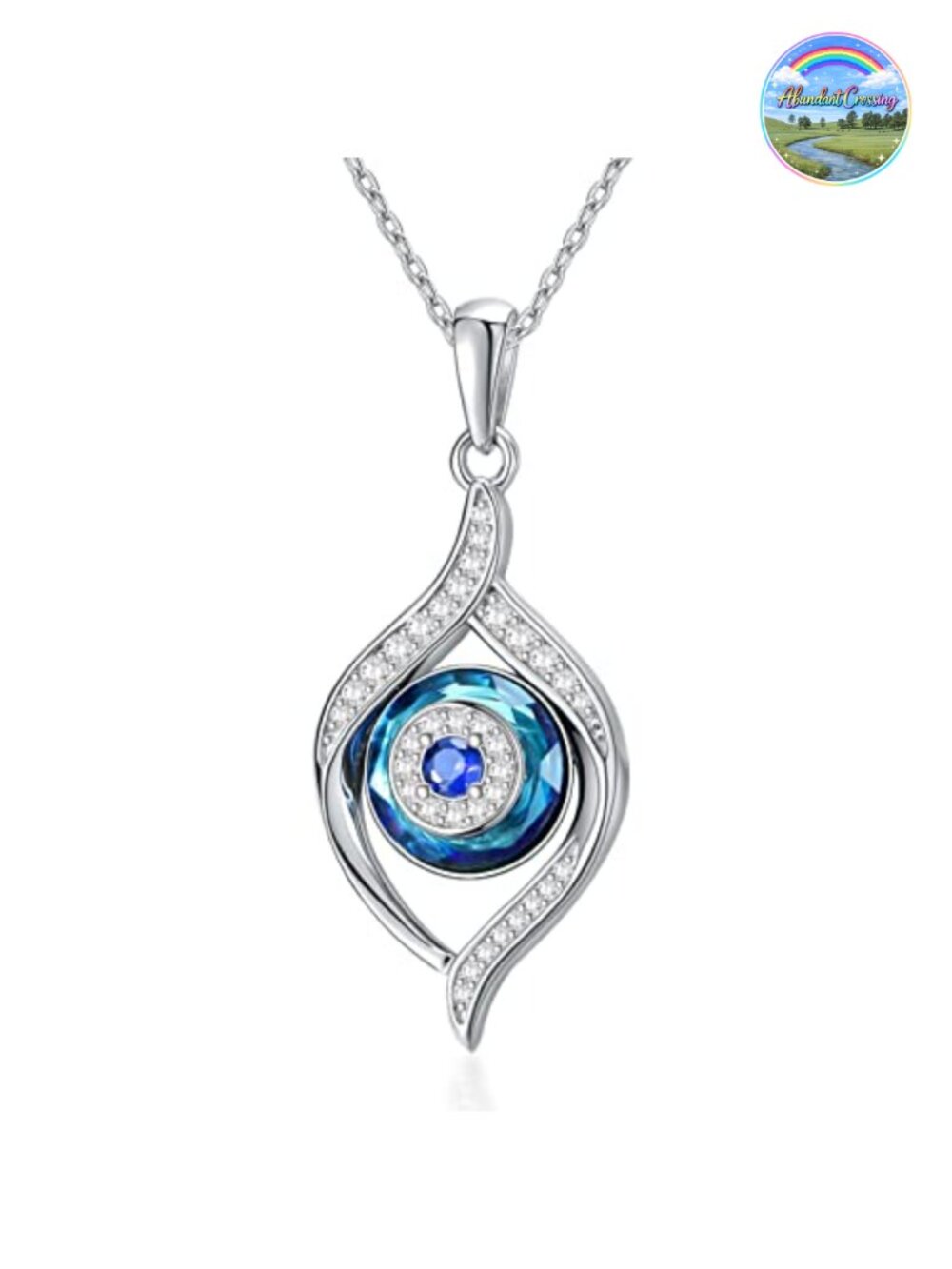 Sterling Silver Evil Eye Necklace Crystal Pendant Amulet Protection Gift